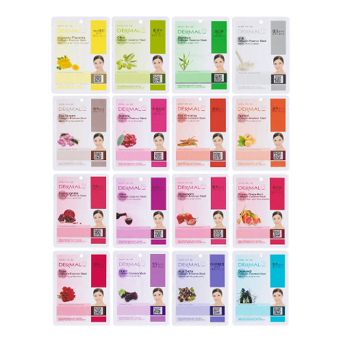 DERMAL KOREA Collagen Essence Full Face Facial Mask Sheet 16 Combo Pack B