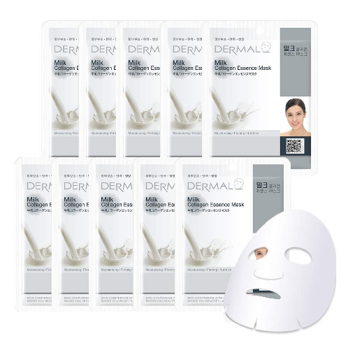 DERMAL Milk Collagen Essence Facial Mask Sheet  Pack of 10 - Skin Soft & Elastic