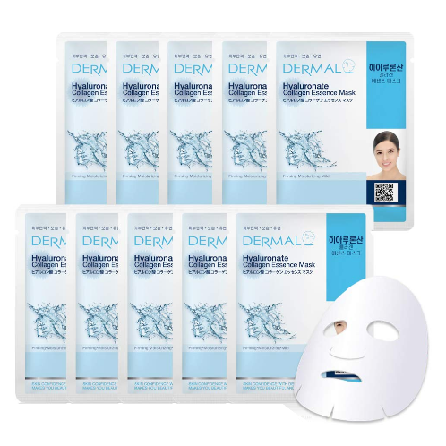 DERMAL Hyaluronate Collagen Essence Facial Mask Sheet Pack of 10 - Hydro Boost Moisturizing