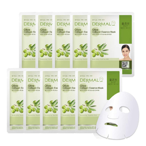 DERMAL Oilve Collagen Essence Facial Mask Sheet  Pack of 10 - Moisturizing and Nourishing